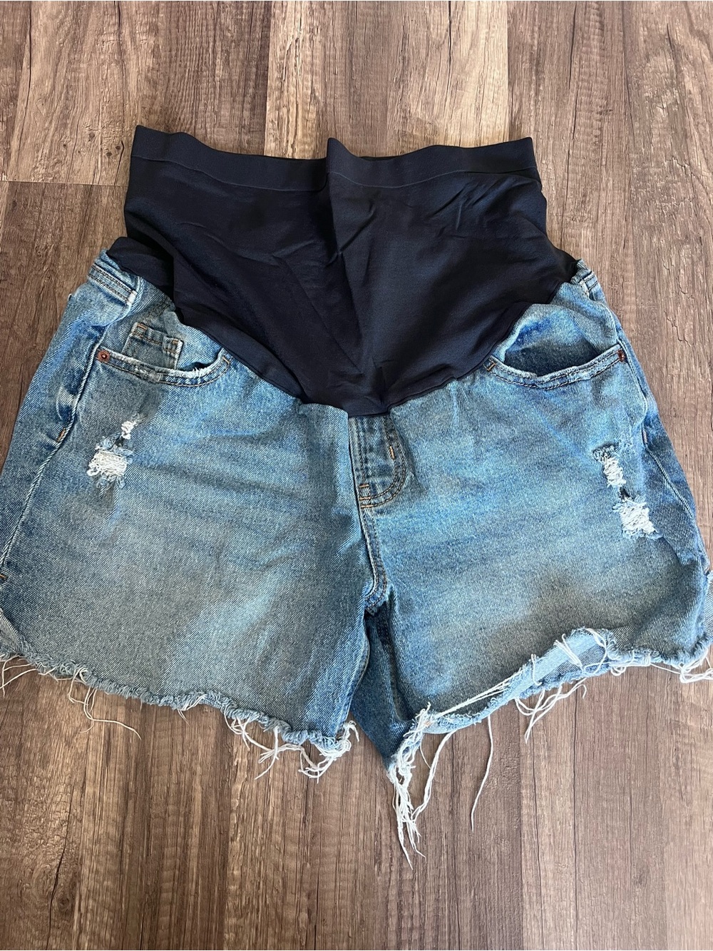 Navy Maternity Denim Shorts - Comfortable High-Waist Support
